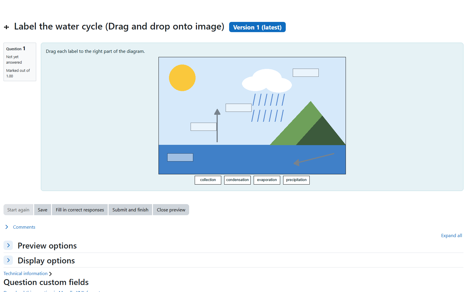 'Label the water cycle' with one label dragged onto the diagram