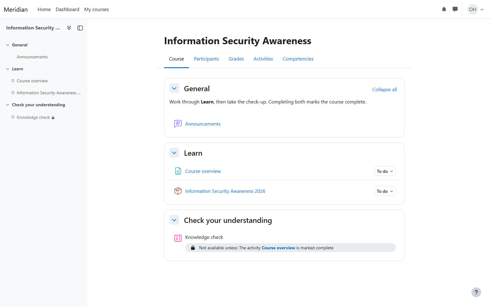 Compliance course delivering a SCORM package, recreated on the demo site